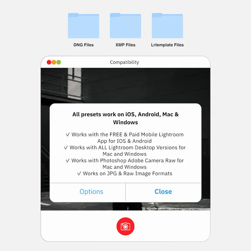 Black Lightroom presets compatibility on mobile and desktop devices including iOS Android Mac and Windows
