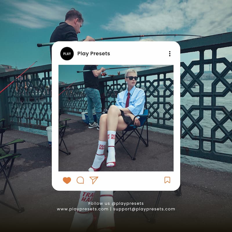 Person sitting on a chair with a scenic background edited with Kodak Portra Look Video LUTs.