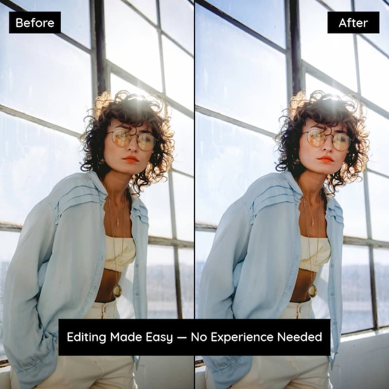 Before and after photo edited with Kodak Portra Lightroom Presets showing soft natural light and balanced skin tones