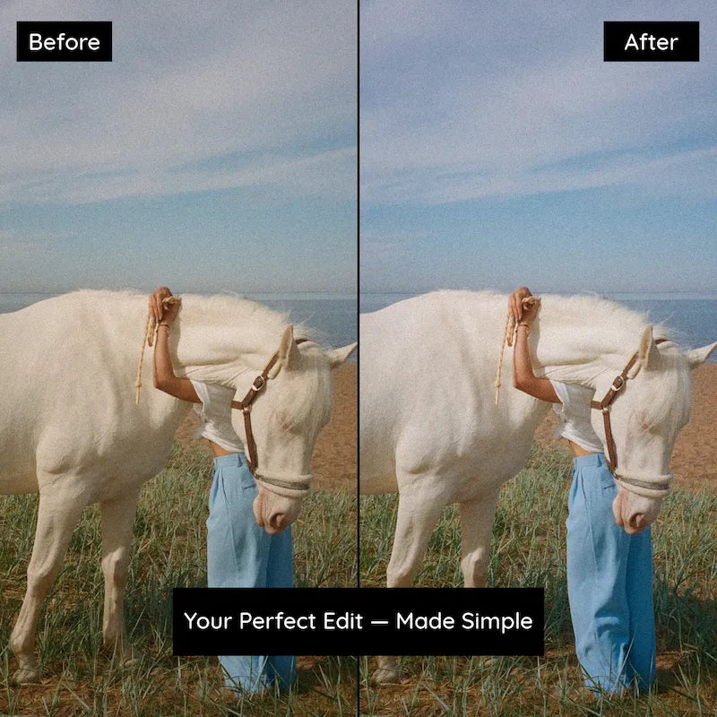 Before and after photo edited with Kodak Portra Lightroom Presets showing soft shadows and creamy color grading