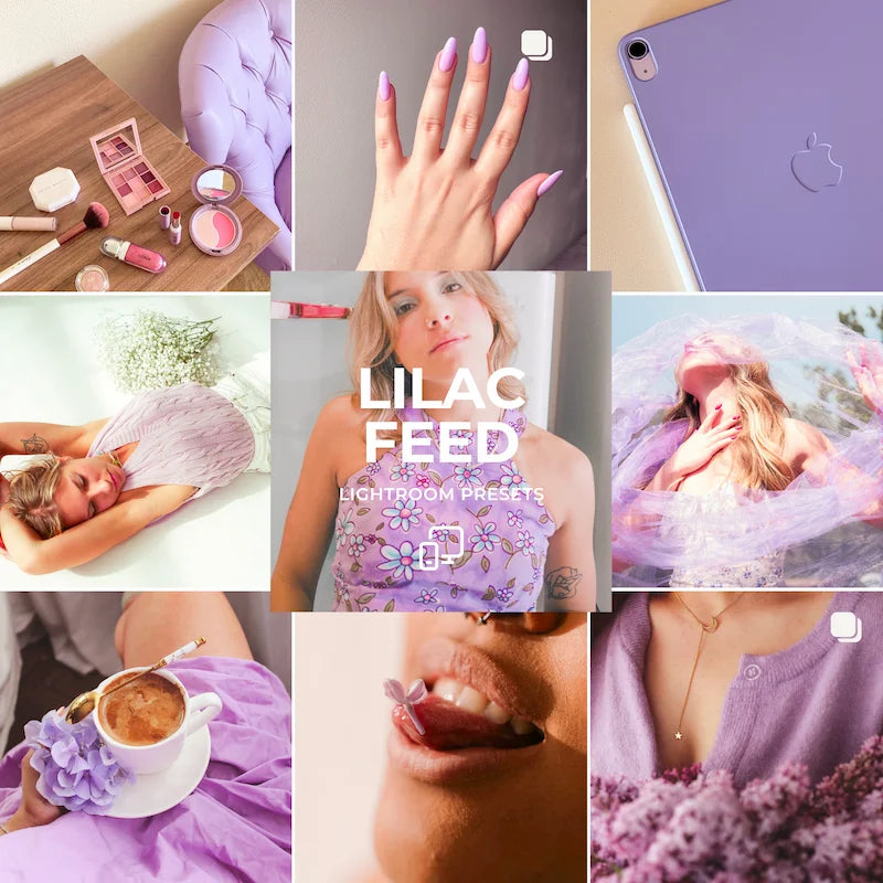 Lilac Lightroom presets cover image showing soft pastel tones and dreamy floral aesthetic