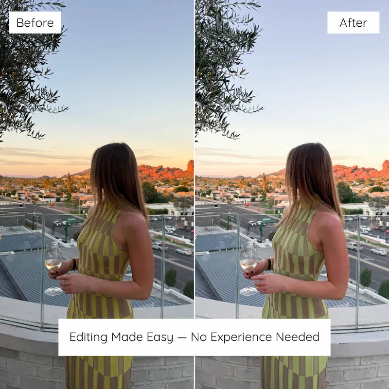 Before and after lifestyle photo edited with Lemon Lightroom presets showing soft whites and bright clean tones