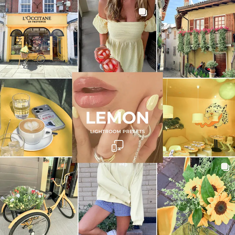 Lemon Lightroom presets cover image showing bright clean tones and fresh lifestyle aesthetic