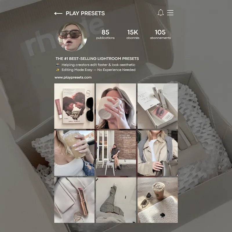 Instagram feed preview edited with Matte Lightroom presets showing subdued color, gentle contrast, and cohesive film-inspired tones