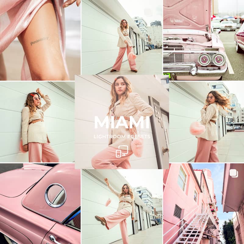 Miami Lightroom presets cover image showing tropical pastel tones and bright beach photography aesthetic
