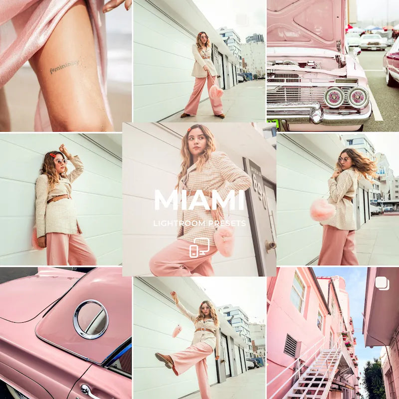 Miami Lightroom presets cover image showing tropical pastel tones and bright beach photography aesthetic