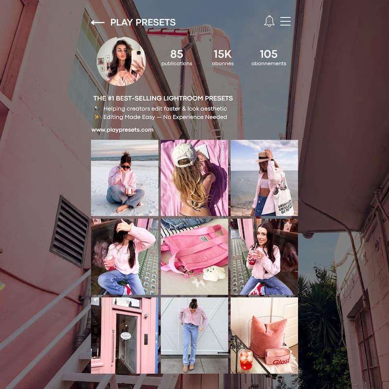 Instagram feed preview edited with Miami Lightroom presets showing cohesive summer tones and tropical lifestyle content