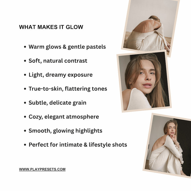 Soft pastel tones and warm glows
Light, airy exposure with gentle shadows
Ideal for lifestyle, portraits, pets, travel and fashion
 Perfect for delicate aesthetics and light-filled edits